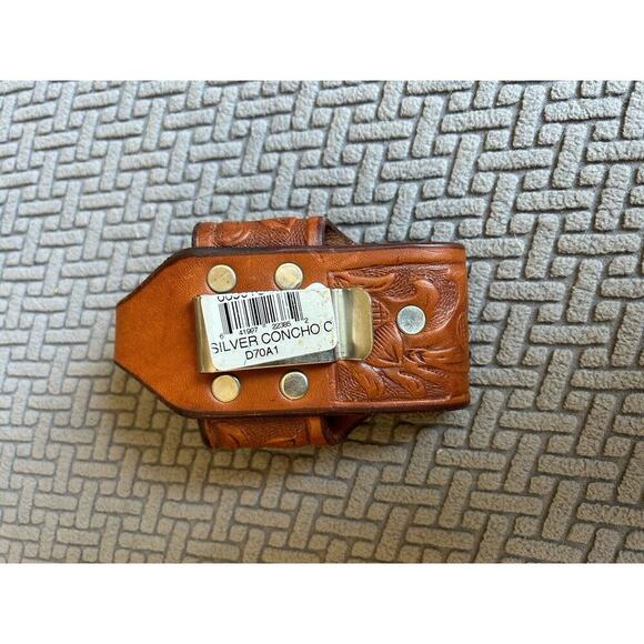 Tooled Leather Cell Phone Case With Silver Concho Montana Silversmiths Vintage - Picture 4 of 7